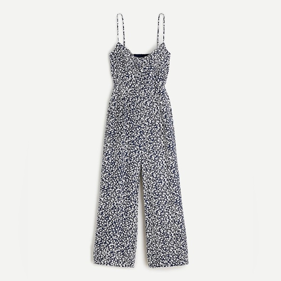 J.Crew Tie-front wide-leg jumpsuit in floral print black and white size 8 - Picture 1 of 10